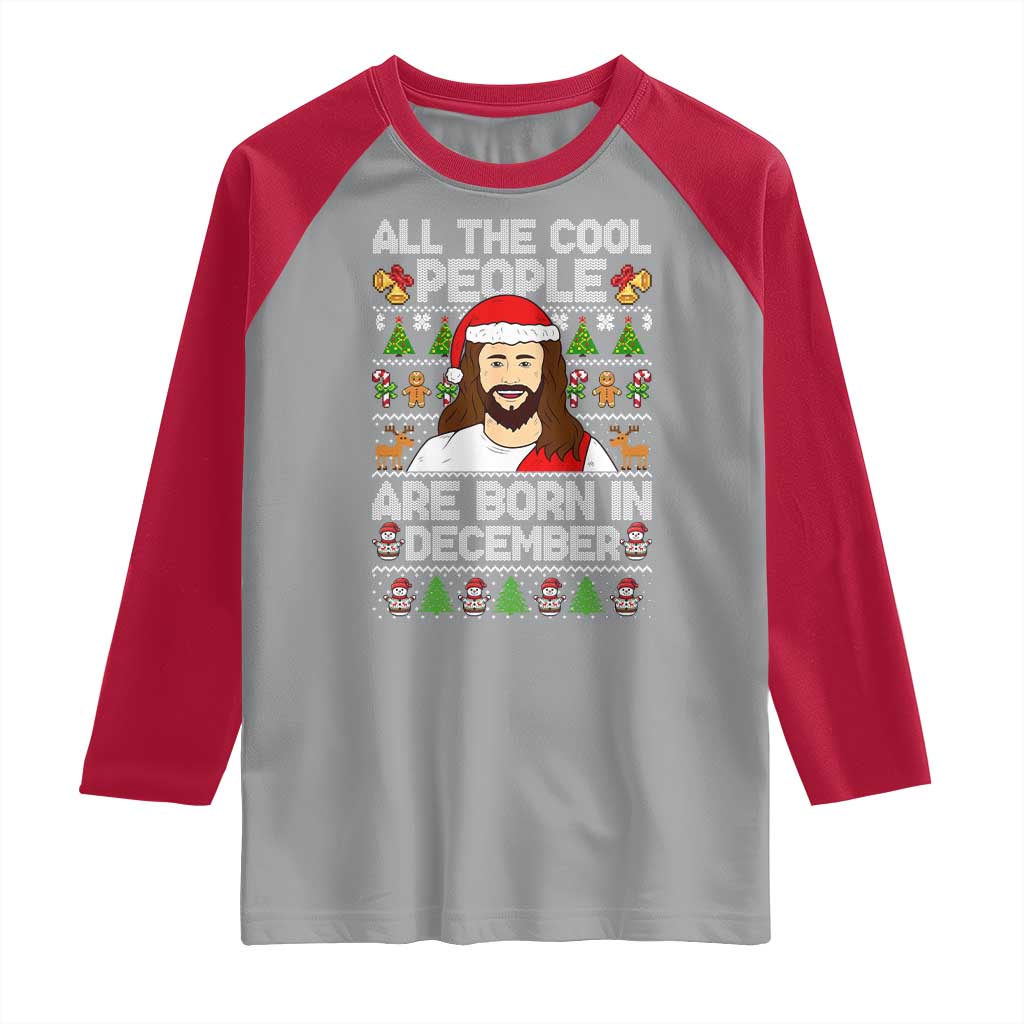 Funny Jesus Christmas December Birthday Raglan Shirt Ugly Xmas TS10 Sport Gray Red Print Your Wear