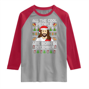 Funny Jesus Christmas December Birthday Raglan Shirt Ugly Xmas TS10 Sport Gray Red Print Your Wear
