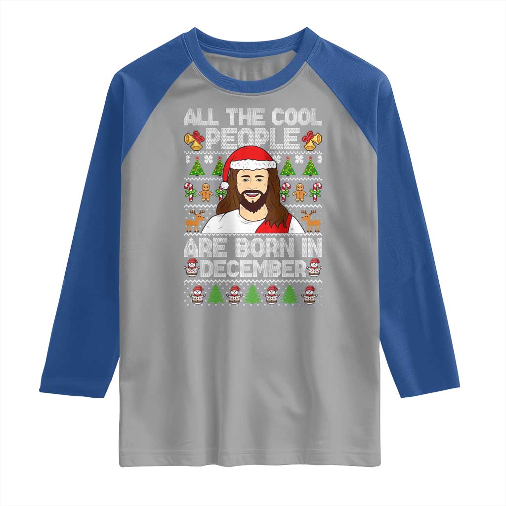 Funny Jesus Christmas December Birthday Raglan Shirt Ugly Xmas TS10 Sport Gray Royal Print Your Wear