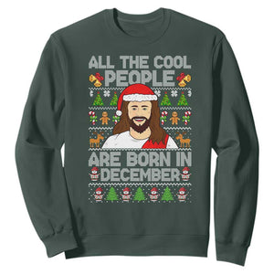 Funny Jesus Christmas December Birthday Sweatshirt Ugly Xmas TS10 Dark Forest Green Print Your Wear