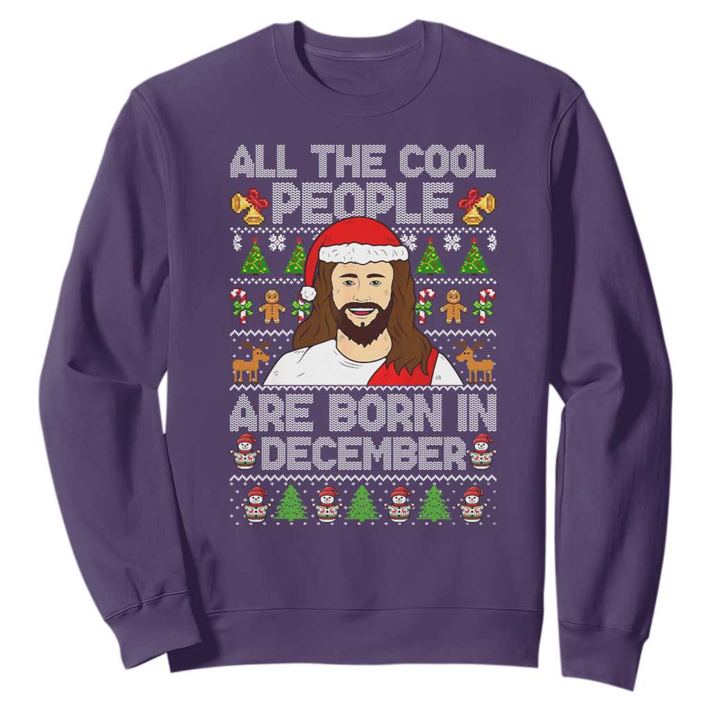 Funny Jesus Christmas December Birthday Sweatshirt Ugly Xmas TS10 Purple Print Your Wear