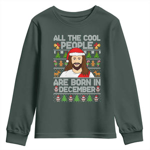 Funny Jesus Christmas December Birthday Youth Sweatshirt Ugly Xmas TS10 Dark Forest Green Print Your Wear