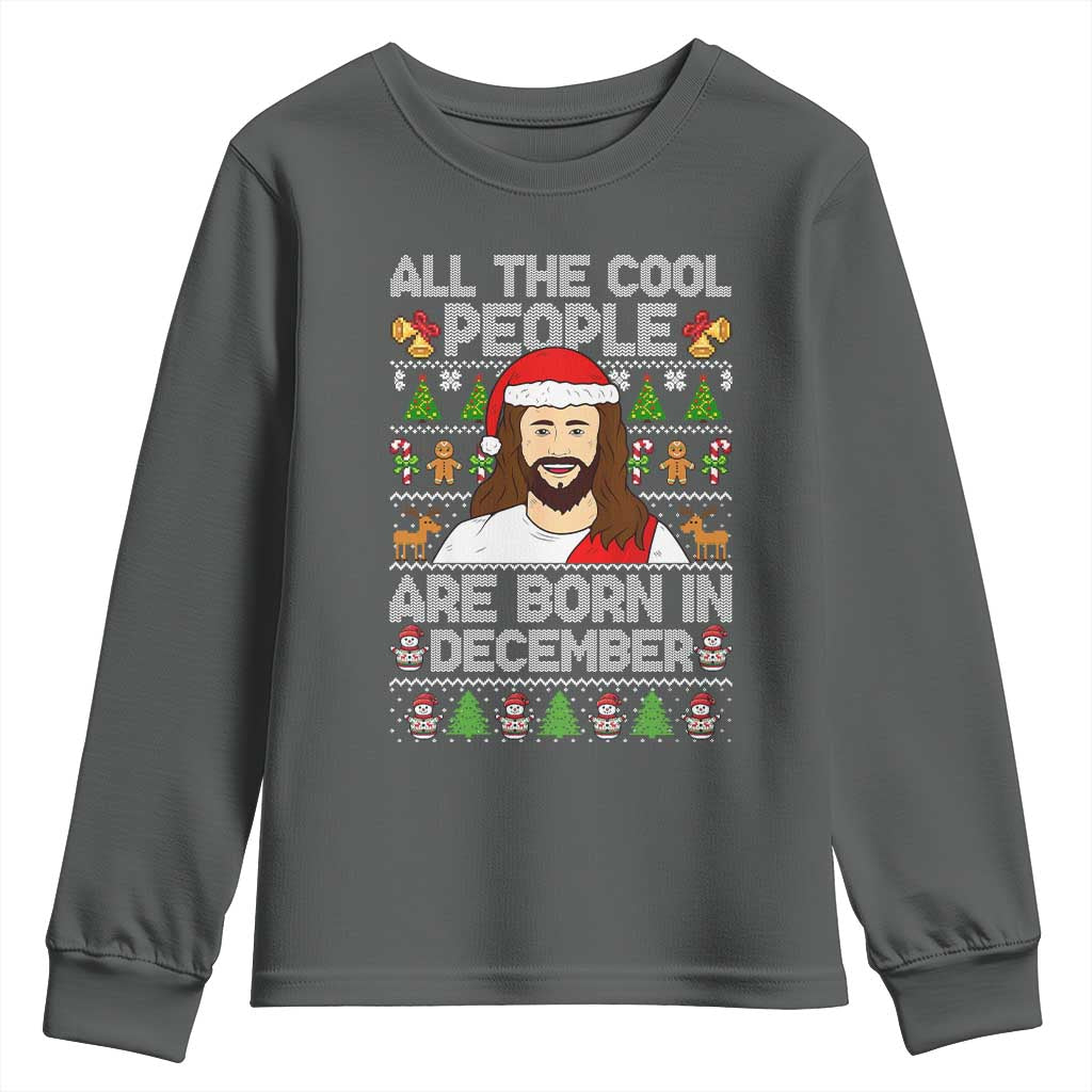 Funny Jesus Christmas December Birthday Youth Sweatshirt Ugly Xmas TS10 Dark Heather Print Your Wear