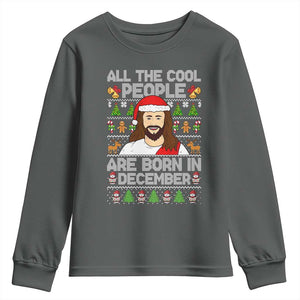 Funny Jesus Christmas December Birthday Youth Sweatshirt Ugly Xmas TS10 Dark Heather Print Your Wear