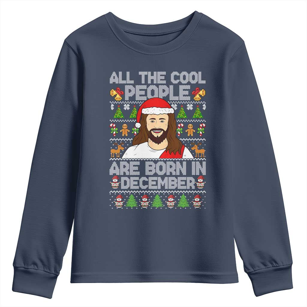 Funny Jesus Christmas December Birthday Youth Sweatshirt Ugly Xmas TS10 Navy Print Your Wear