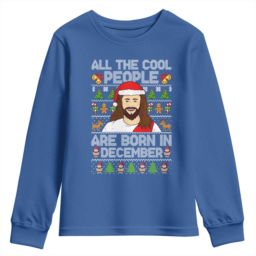 Funny Jesus Christmas December Birthday Youth Sweatshirt Ugly Xmas TS10 Royal Blue Print Your Wear