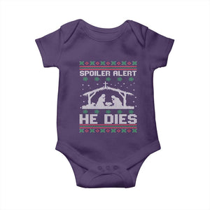 Spoiler Alert He Dies Baby Onesie Funny Nativity Scene Dark Humor Ugly Xmas TS10 Purple Print Your Wear