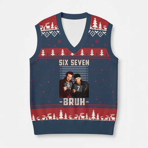 Funny 6 7 Meme V-Neck Knit Sweater Vest Retro Home Xmas Movie Alone TS10 Navy Red Print Your Wear