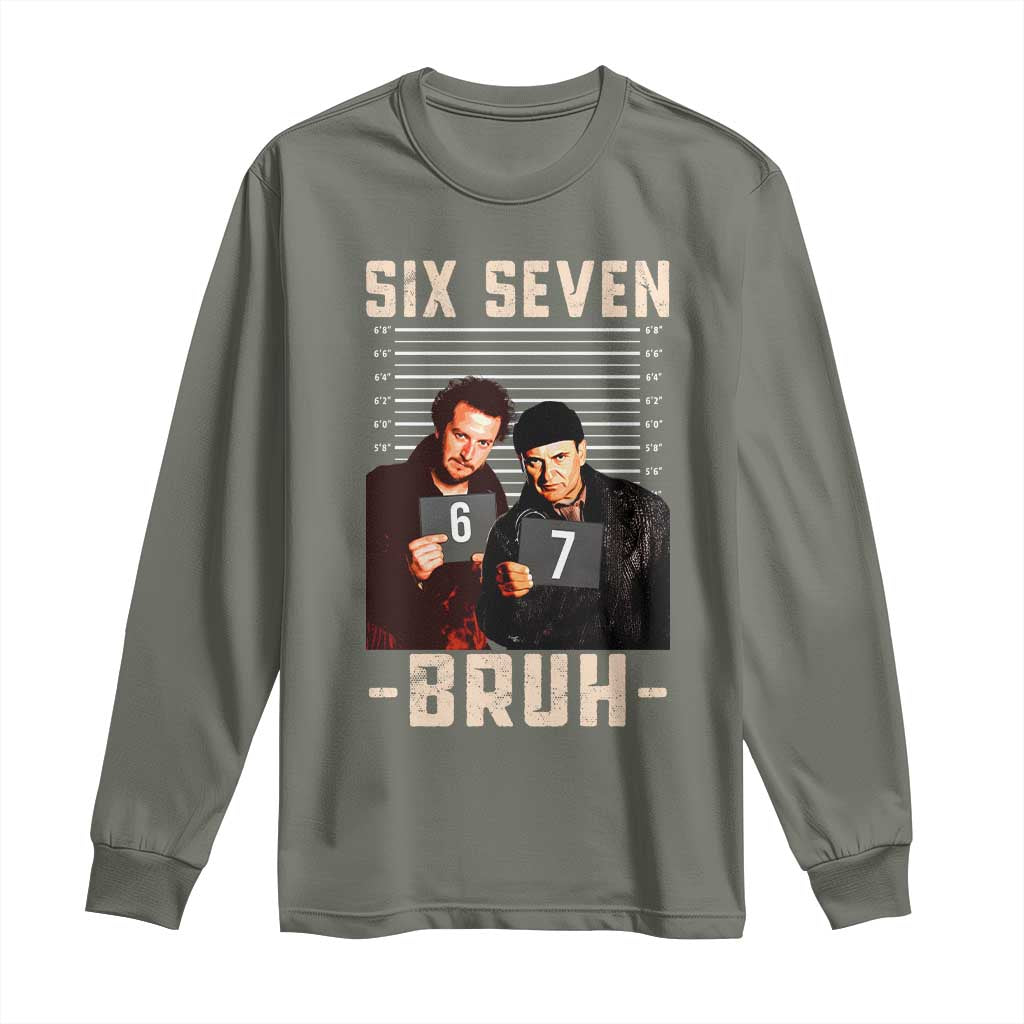 Funny 6 7 Meme Long Sleeve Shirt Retro Home Christmas Movie Alone TS10 Military Green Print Your Wear