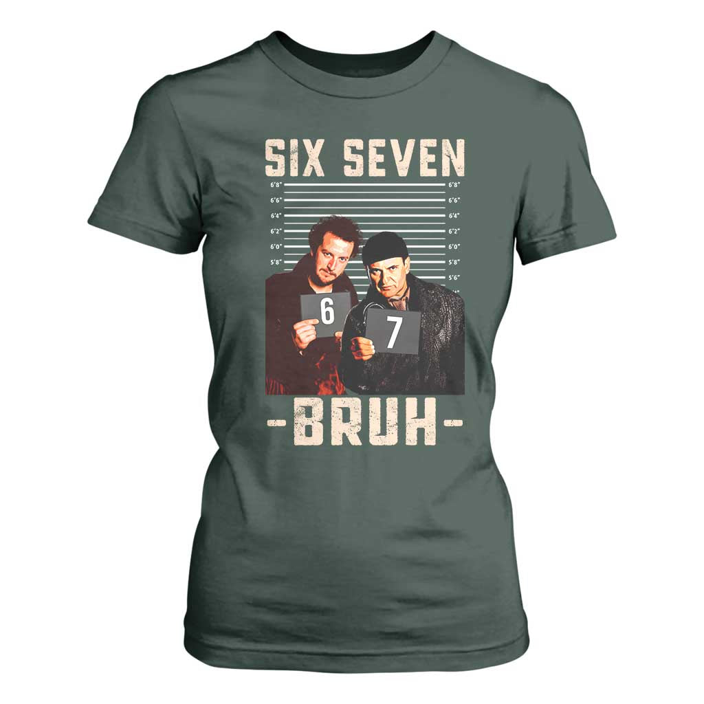 Funny 6 7 Meme T Shirt For Women Retro Home Christmas Movie Alone TS10 Dark Forest Green Print Your Wear