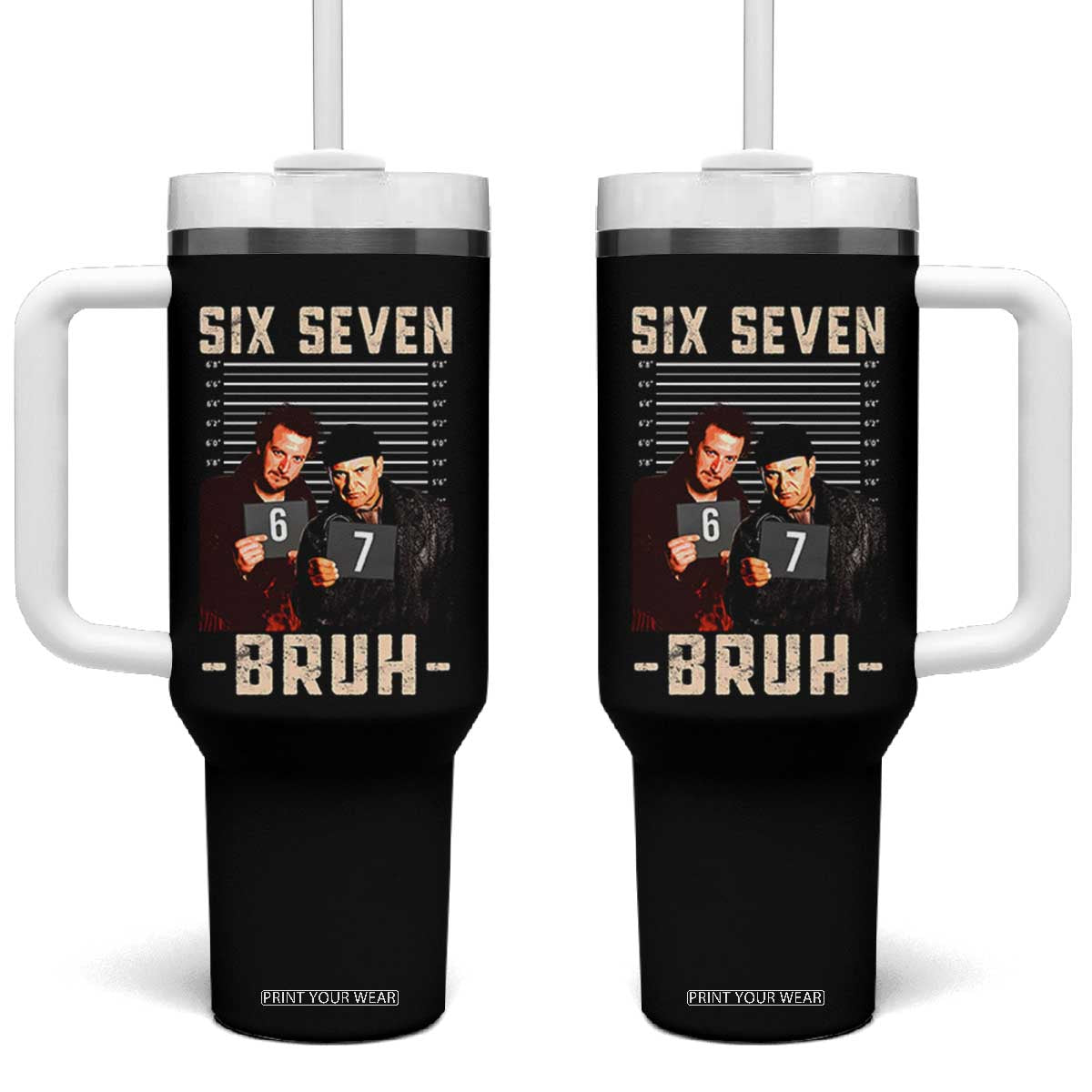 Funny 6 7 Meme Tumbler With Handle Retro Home Christmas Movie Alone TS10 One Size: 40 oz Black Print Your Wear