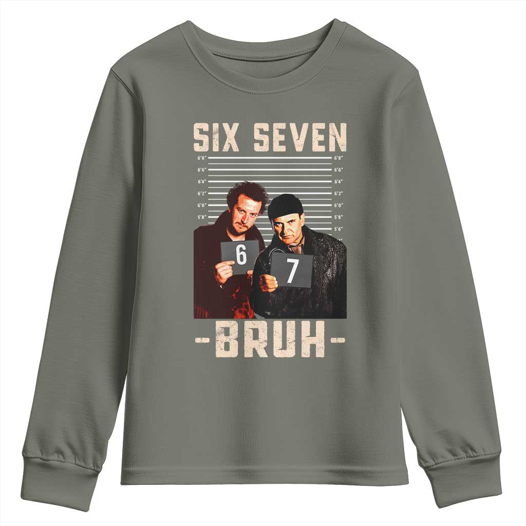 Funny 6 7 Meme Youth Sweatshirt Retro Home Christmas Movie Alone TS10 Military Green Print Your Wear