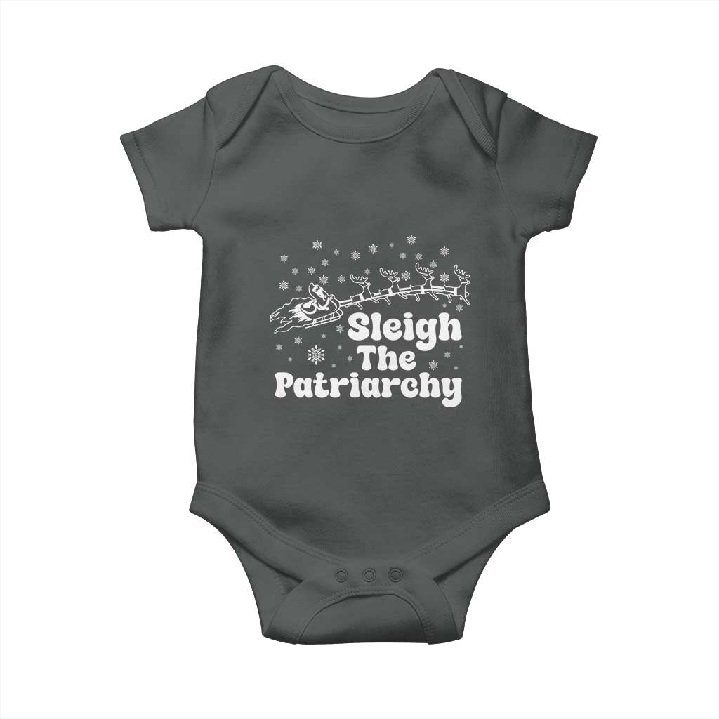 Sleigh The Patriarchy Baby Onesie Christmas Feminist Womens Rights TS10 Dark Heather Print Your Wear