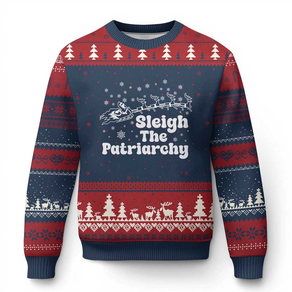 Sleigh The Patriarchy Ugly Christmas Sweater Xmas Feminist Womens Rights TS10 Navy Red Print Your Wear