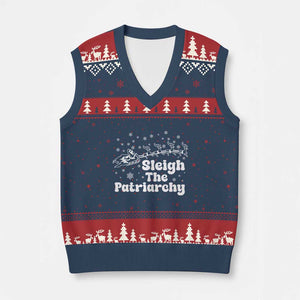 Sleigh The Patriarchy V-Neck Knit Sweater Vest Xmas Feminist Womens Rights TS10 Navy Red Print Your Wear