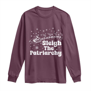 Sleigh The Patriarchy Long Sleeve Shirt Christmas Feminist Womens Rights TS10 Maroon Print Your Wear