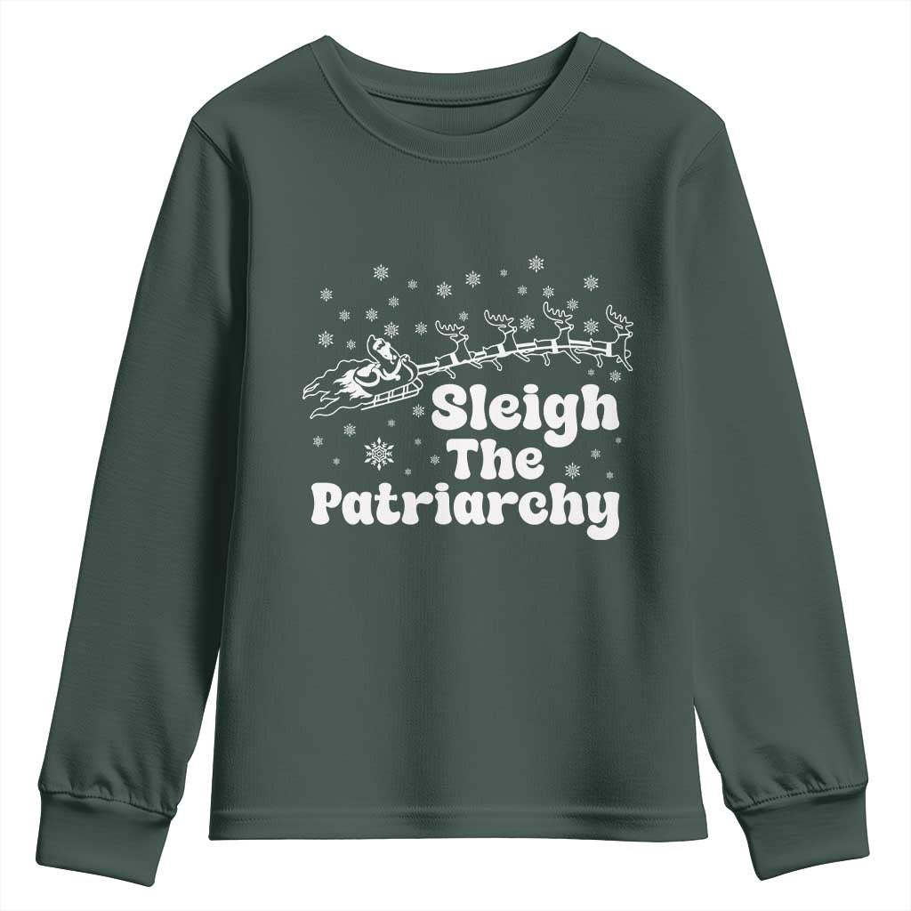 Sleigh The Patriarchy Youth Sweatshirt Christmas Feminist Womens Rights TS10 Dark Forest Green Print Your Wear