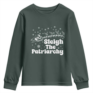 Sleigh The Patriarchy Youth Sweatshirt Christmas Feminist Womens Rights TS10 Dark Forest Green Print Your Wear
