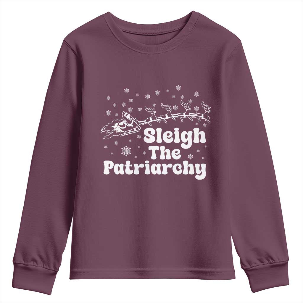 Sleigh The Patriarchy Youth Sweatshirt Christmas Feminist Womens Rights TS10 Maroon Print Your Wear