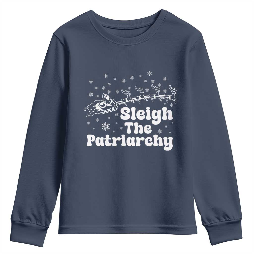 Sleigh The Patriarchy Youth Sweatshirt Christmas Feminist Womens Rights TS10 Navy Print Your Wear