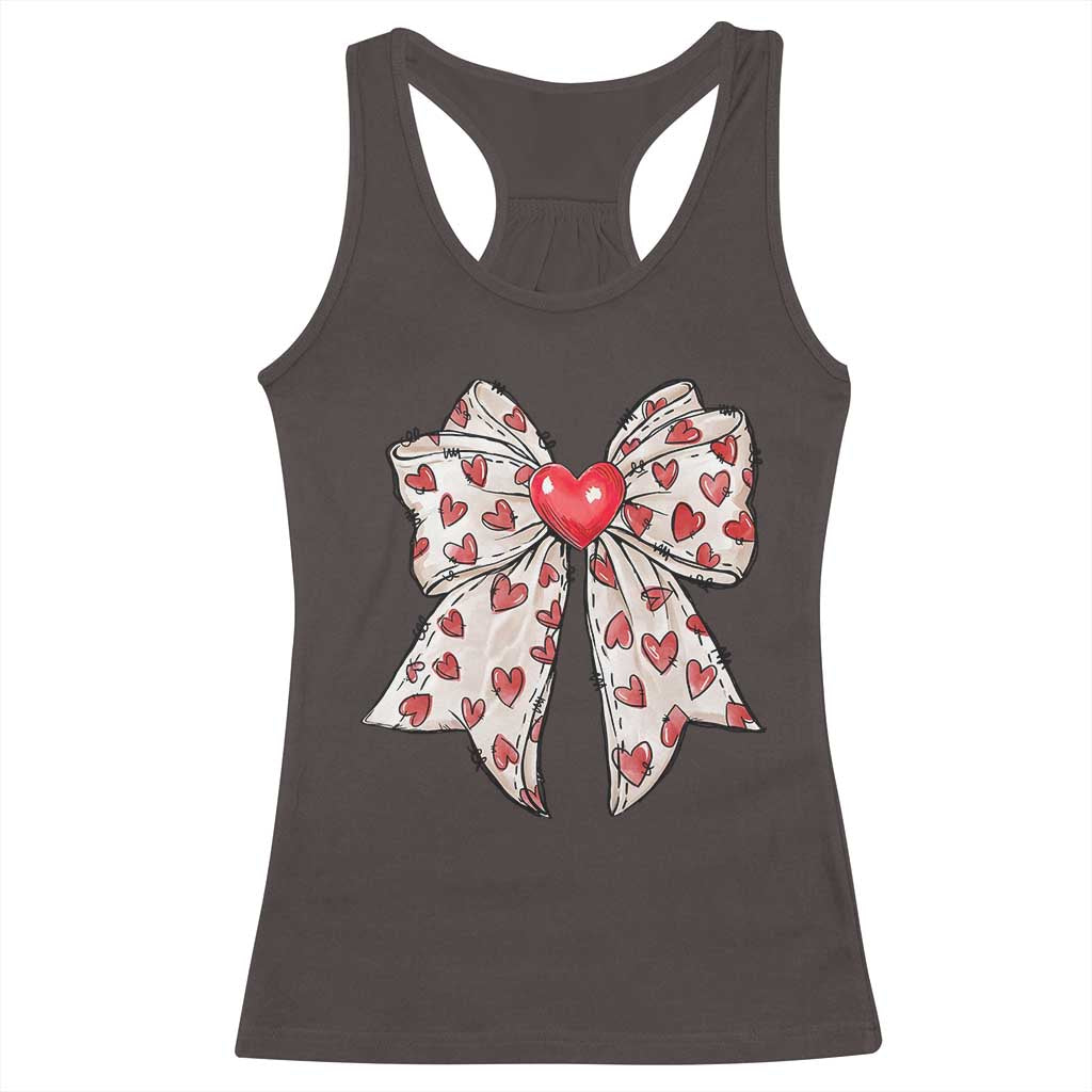 Coquette Valentine's Day Racerback Tank Top Heart Bow TS10 Dark Chocolate Print Your Wear