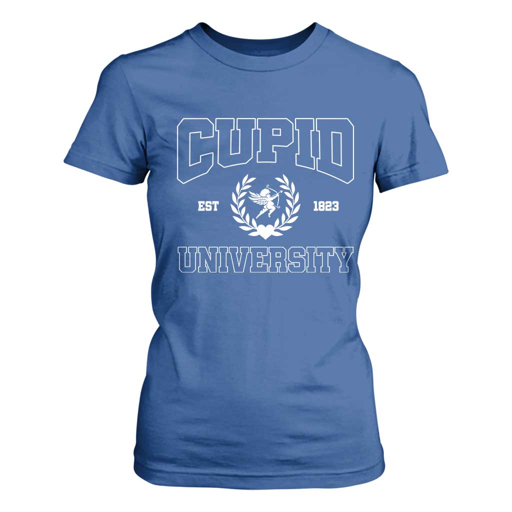 Cupid University T Shirt For Women Cute Valentine's Day Funny College TS10 Royal Blue Print Your Wear