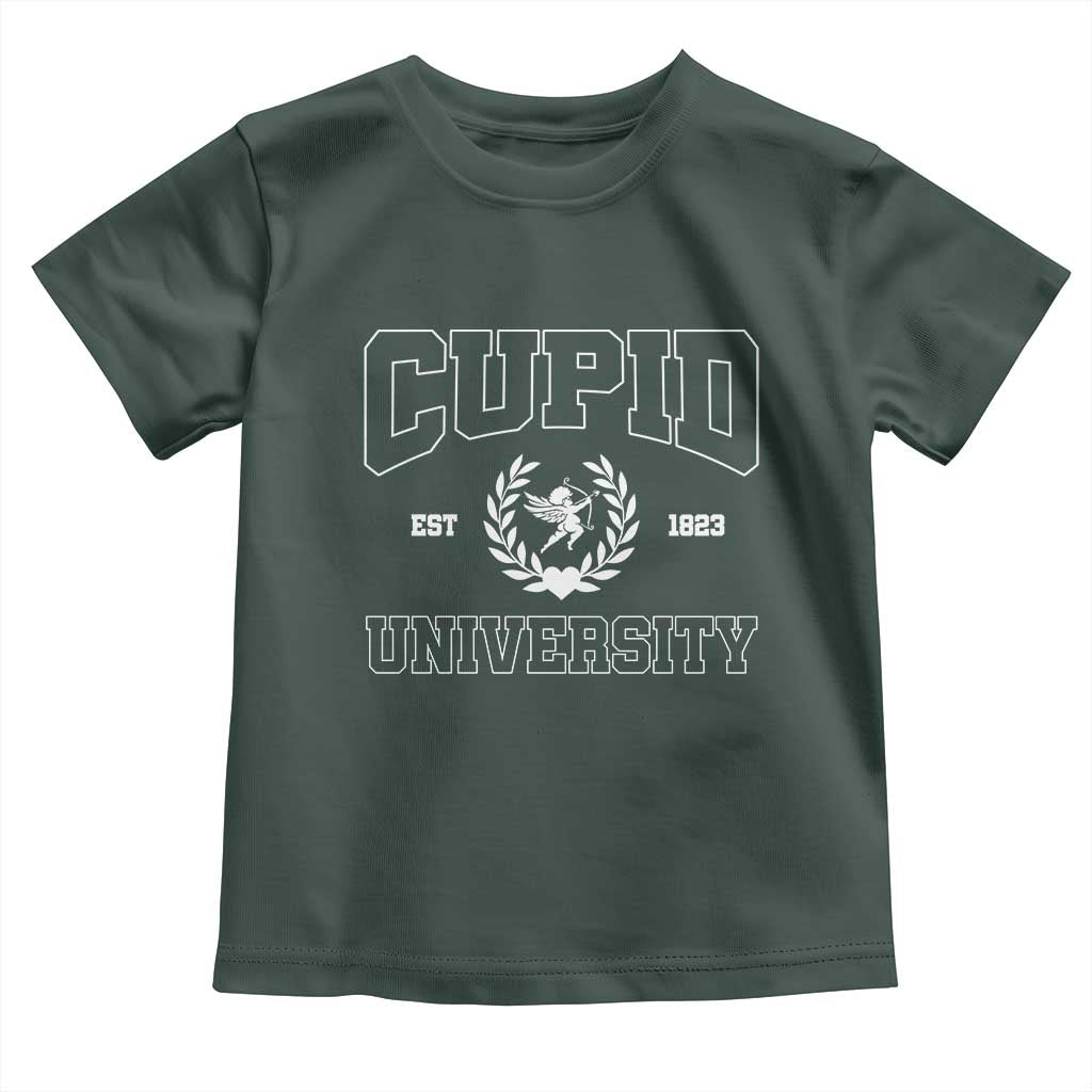 Cupid University Toddler T Shirt Cute Valentine's Day Funny College TS10 Dark Forest Green Print Your Wear