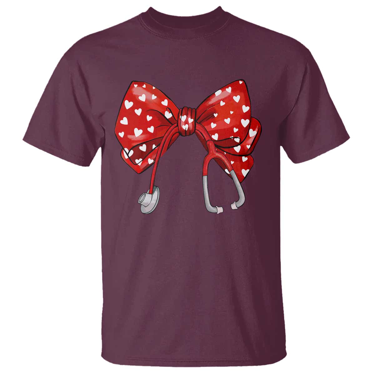 Nurse Coquette Valentine Heart T Shirt Gift For Healthcare Professionals Bow TS10 Maroon Print Your Wear