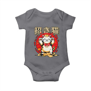 Maneki Neko Baby Onesie Kawaii Japanese Lucky Cat TS10 Charcoal Print Your Wear