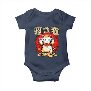 Maneki Neko Baby Onesie Kawaii Japanese Lucky Cat TS10 Navy Print Your Wear