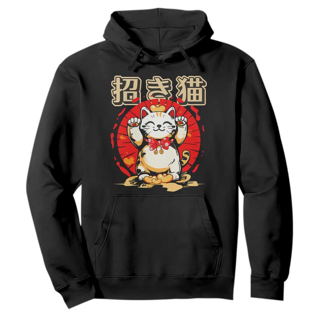 Maneki Neko Hoodie Kawaii Japanese Lucky Cat TS10 Black Print Your Wear
