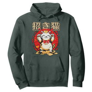 Maneki Neko Hoodie Kawaii Japanese Lucky Cat TS10 Dark Forest Green Print Your Wear