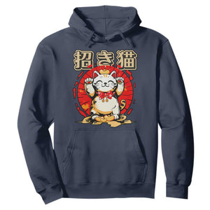 Maneki Neko Hoodie Kawaii Japanese Lucky Cat TS10 Navy Print Your Wear
