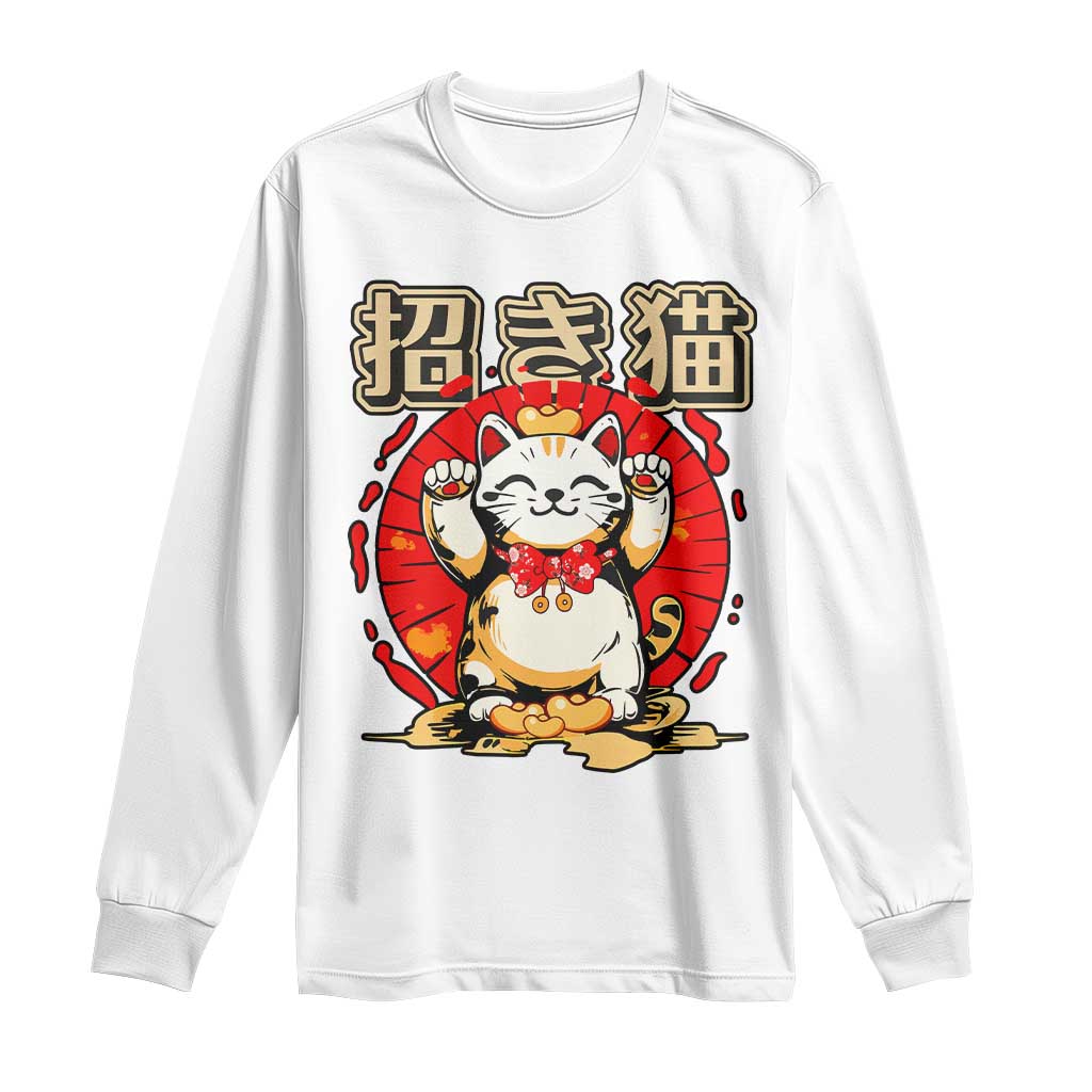 Maneki Neko Long Sleeve Shirt Kawaii Japanese Lucky Cat TS10 White Print Your Wear