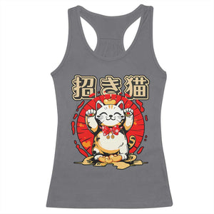 Maneki Neko Racerback Tank Top Kawaii Japanese Lucky Cat TS10 Charcoal Print Your Wear