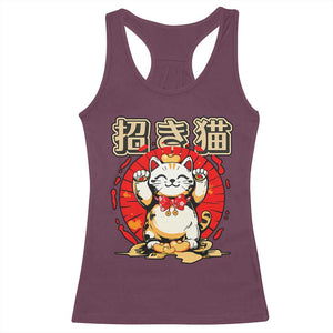 Maneki Neko Racerback Tank Top Kawaii Japanese Lucky Cat TS10 Maroon Print Your Wear