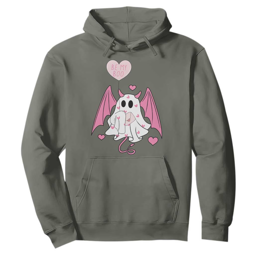 Valentines Ghost Hoodie Be My Boo Cute Funny TS10 Military Green Print Your Wear