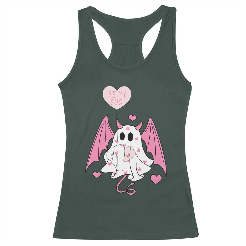 Valentines Ghost Racerback Tank Top Be My Boo Cute Funny TS10 Dark Forest Green Print Your Wear