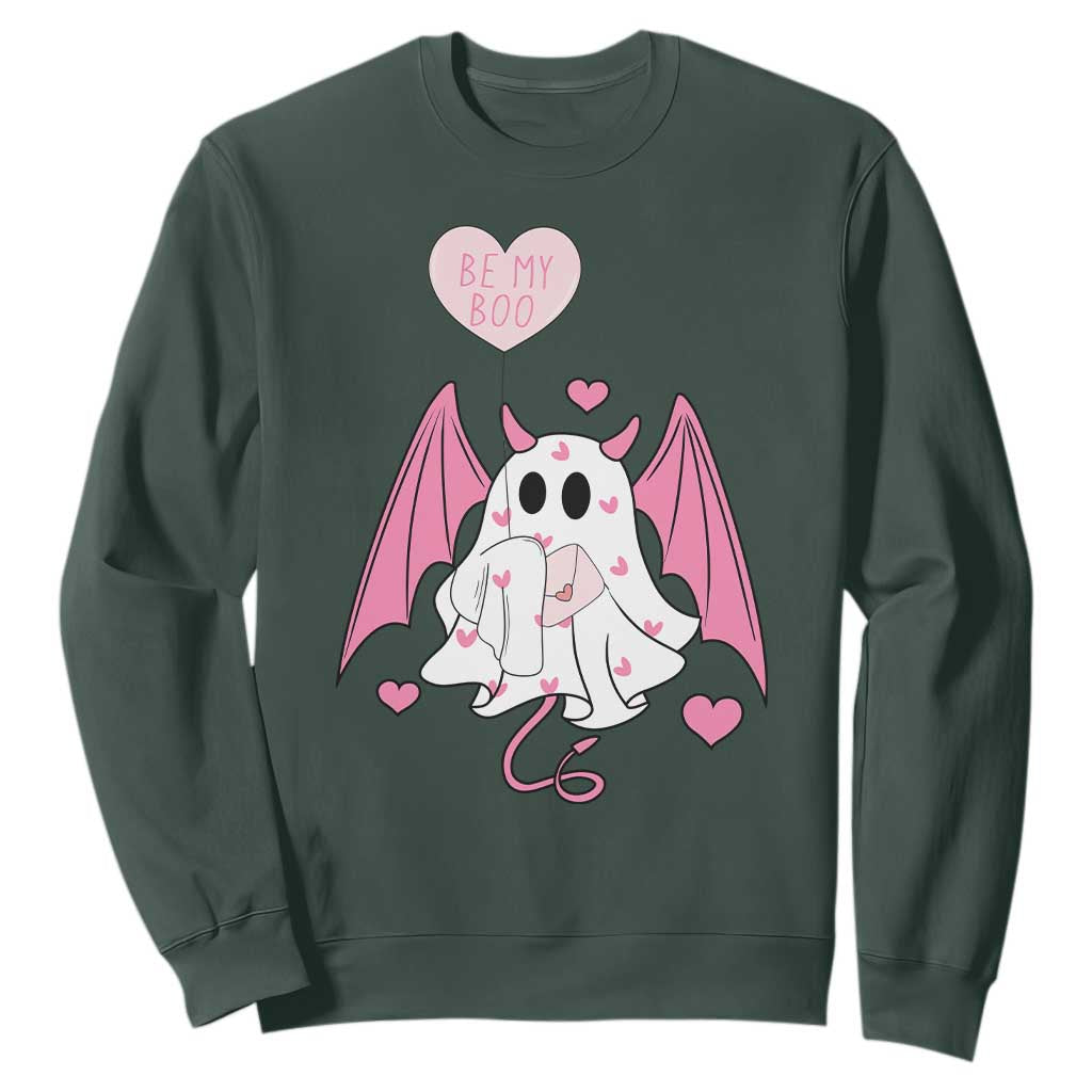 Valentines Ghost Sweatshirt Be My Boo Cute Funny TS10 Dark Forest Green Print Your Wear