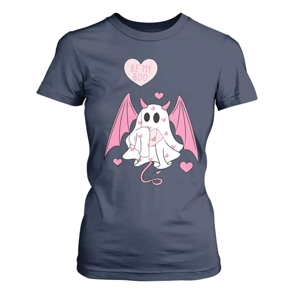 Valentines Ghost T Shirt For Women Be My Boo Cute Funny TS10 Navy Print Your Wear