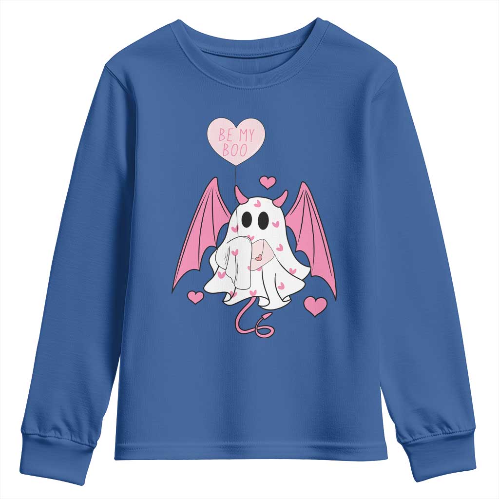 Valentines Ghost Youth Sweatshirt Be My Boo Cute Funny TS10 Royal Blue Print Your Wear