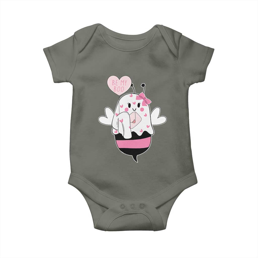 Valentines Ghost Baby Onesie Be My Boo Bee Boobee Coquette Cute Funny TS10 Military Green Print Your Wear