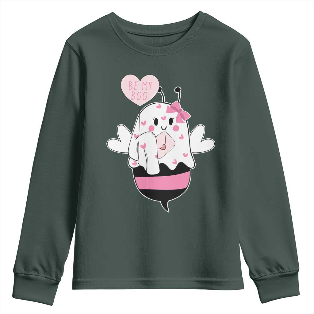 Valentines Ghost Youth Sweatshirt Be My Boo Bee Boobee Coquette Cute Funny TS10 Dark Forest Green Print Your Wear
