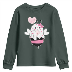 Valentines Ghost Youth Sweatshirt Be My Boo Bee Boobee Coquette Cute Funny TS10 Dark Forest Green Print Your Wear