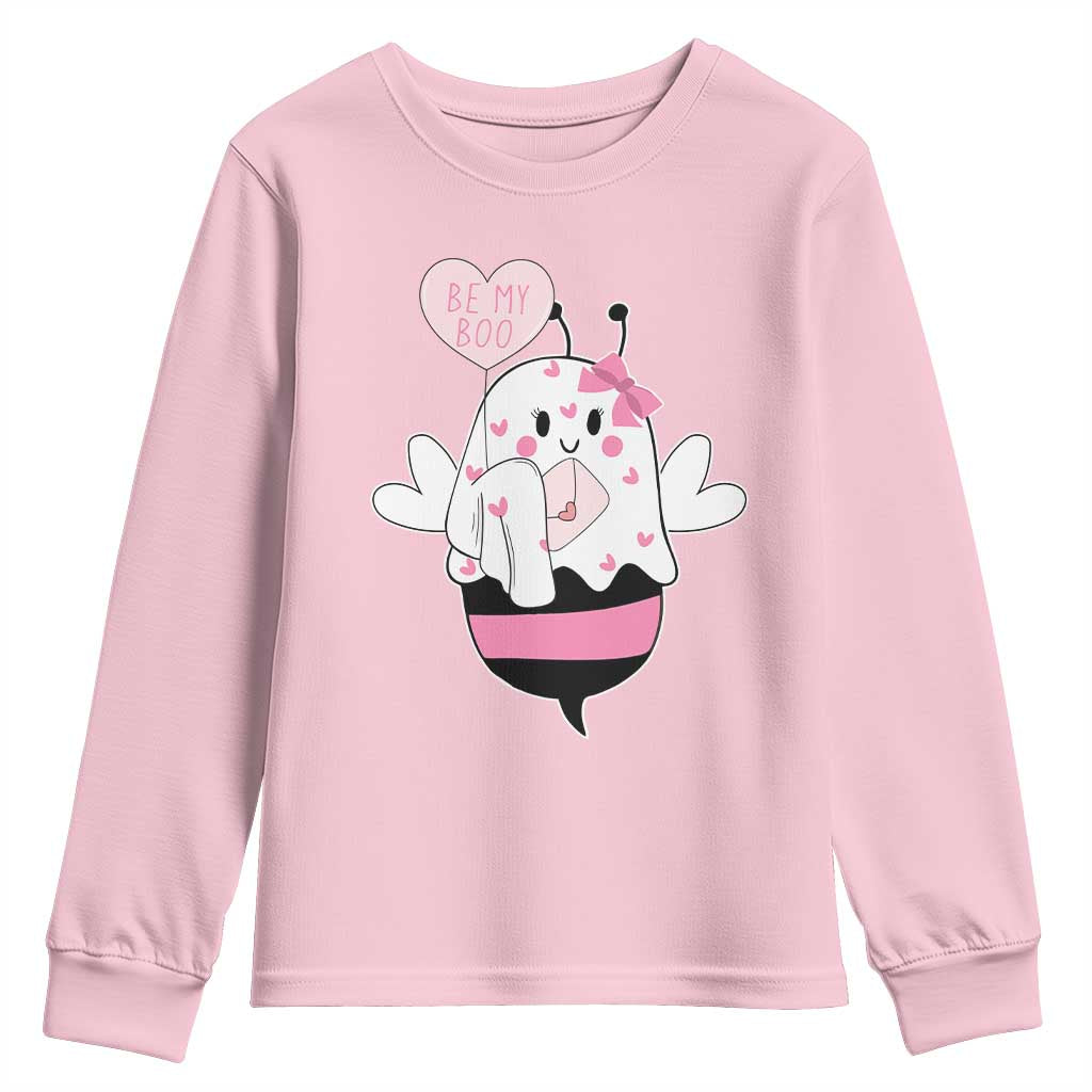 Valentines Ghost Youth Sweatshirt Be My Boo Bee Boobee Coquette Cute Funny TS10 Light Pink Print Your Wear