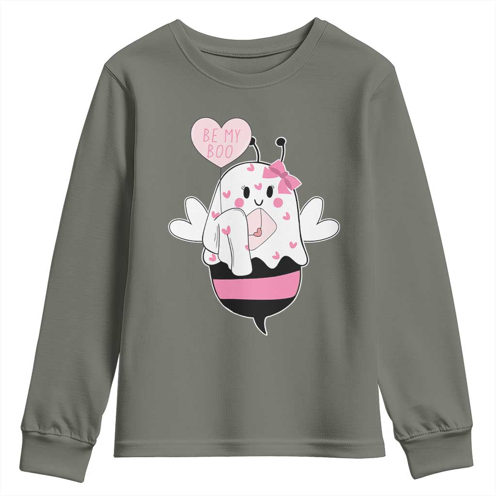 Valentines Ghost Youth Sweatshirt Be My Boo Bee Boobee Coquette Cute Funny TS10 Military Green Print Your Wear