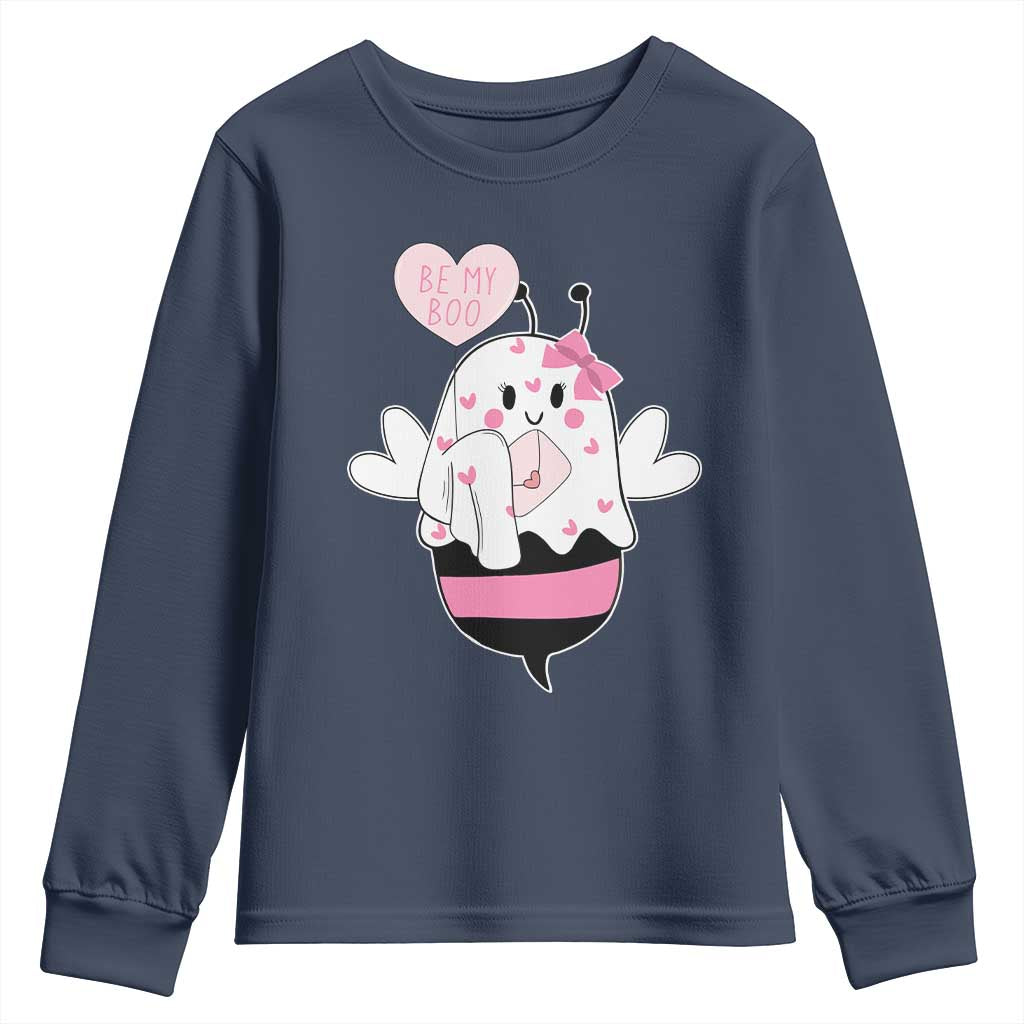 Valentines Ghost Youth Sweatshirt Be My Boo Bee Boobee Coquette Cute Funny TS10 Navy Print Your Wear