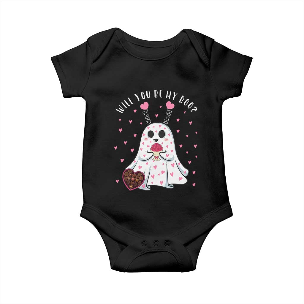 Valentines Ghost Baby Onesie Will You Be My Boo Cute Funny TS10 Black Print Your Wear
