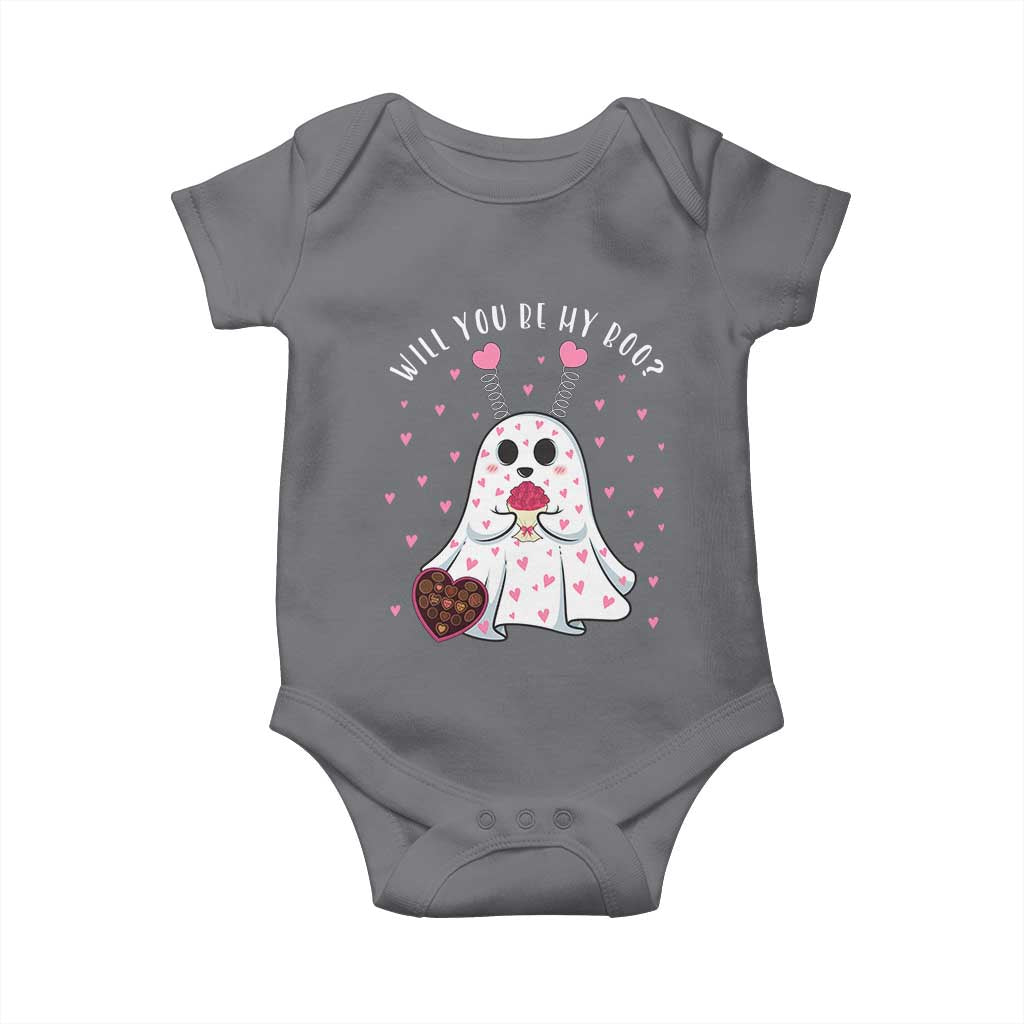 Valentines Ghost Baby Onesie Will You Be My Boo Cute Funny TS10 Charcoal Print Your Wear