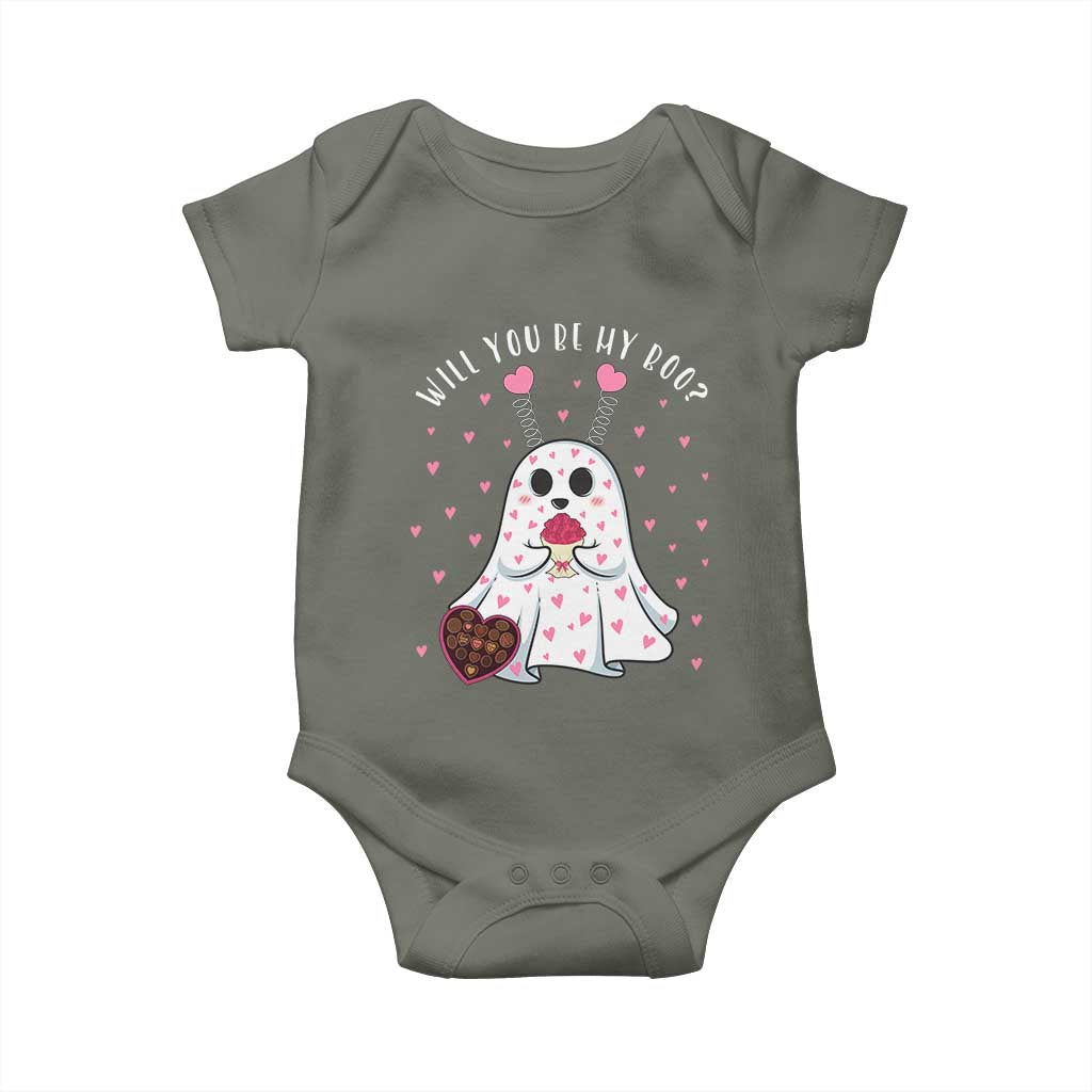 Valentines Ghost Baby Onesie Will You Be My Boo Cute Funny TS10 Military Green Print Your Wear